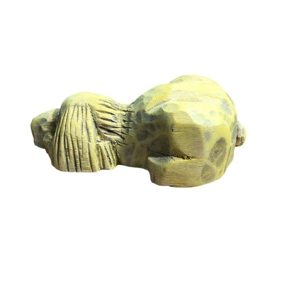 Vintage Hand Carved Wooden Dog Primitive Painted Laying Yellow Folk Art - Picture 5 of 8